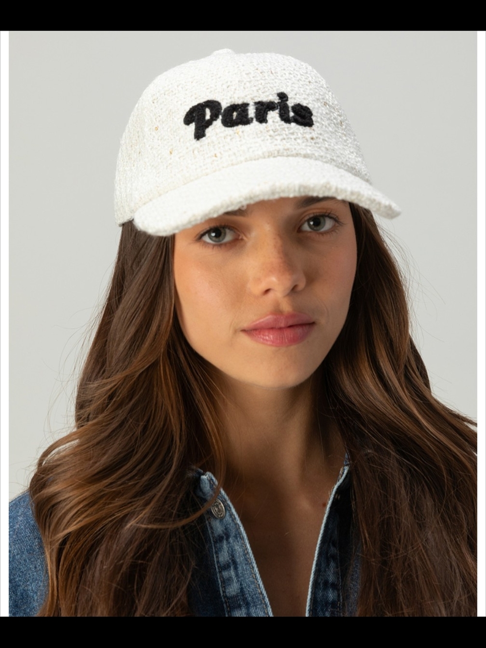 Tilly's White 'Paris' Bouclé Baseball Cap with Black Embroidery NWOT